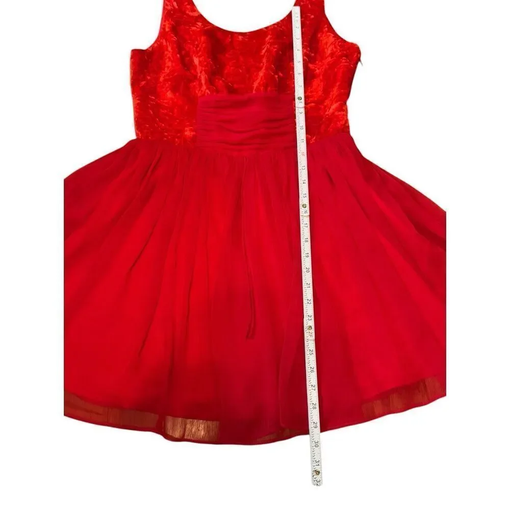 Free People Vibrant Red Crushed‎ Velvet Party Mini Baby Doll Dress Sz 8